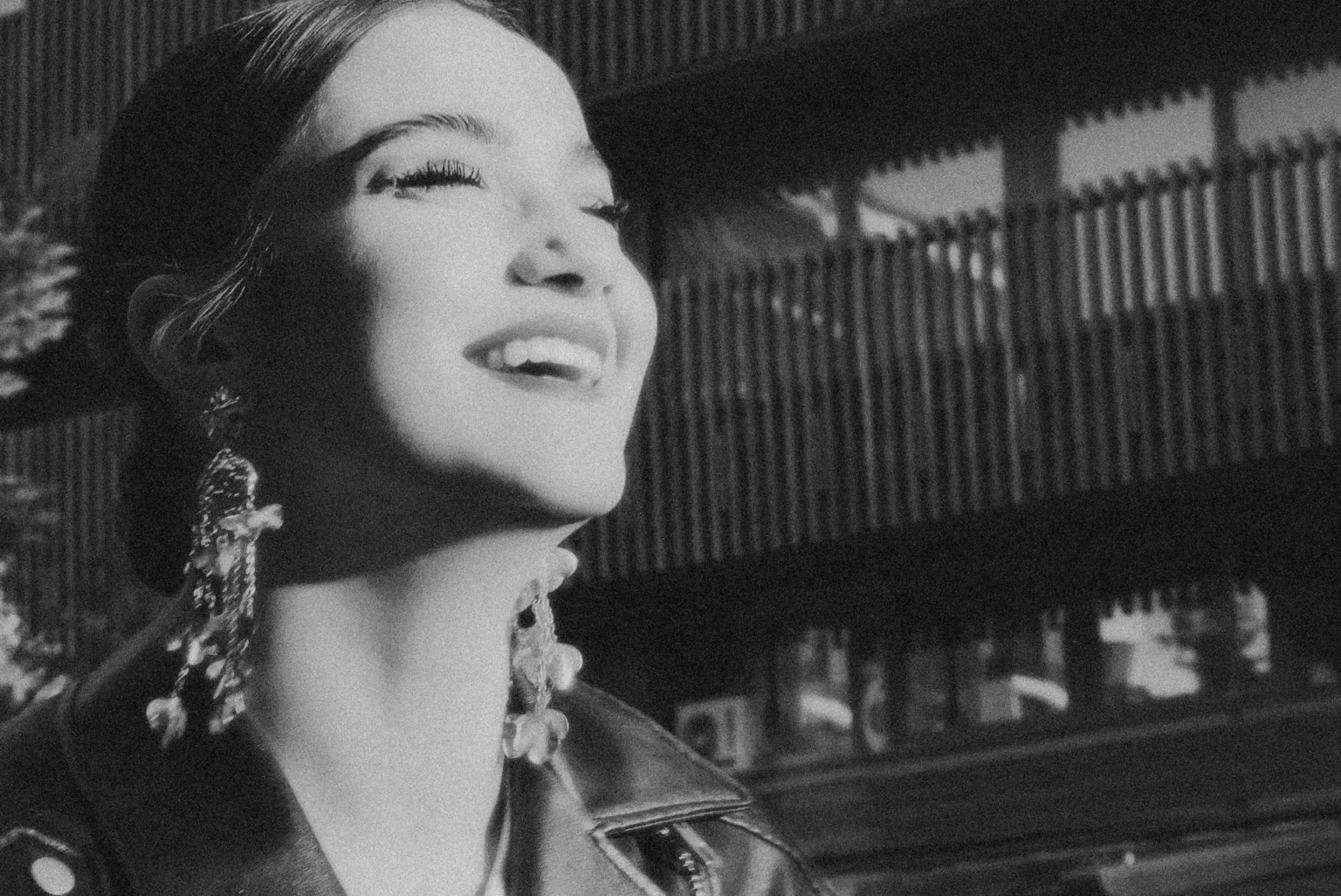 Girl smiles during walk in city