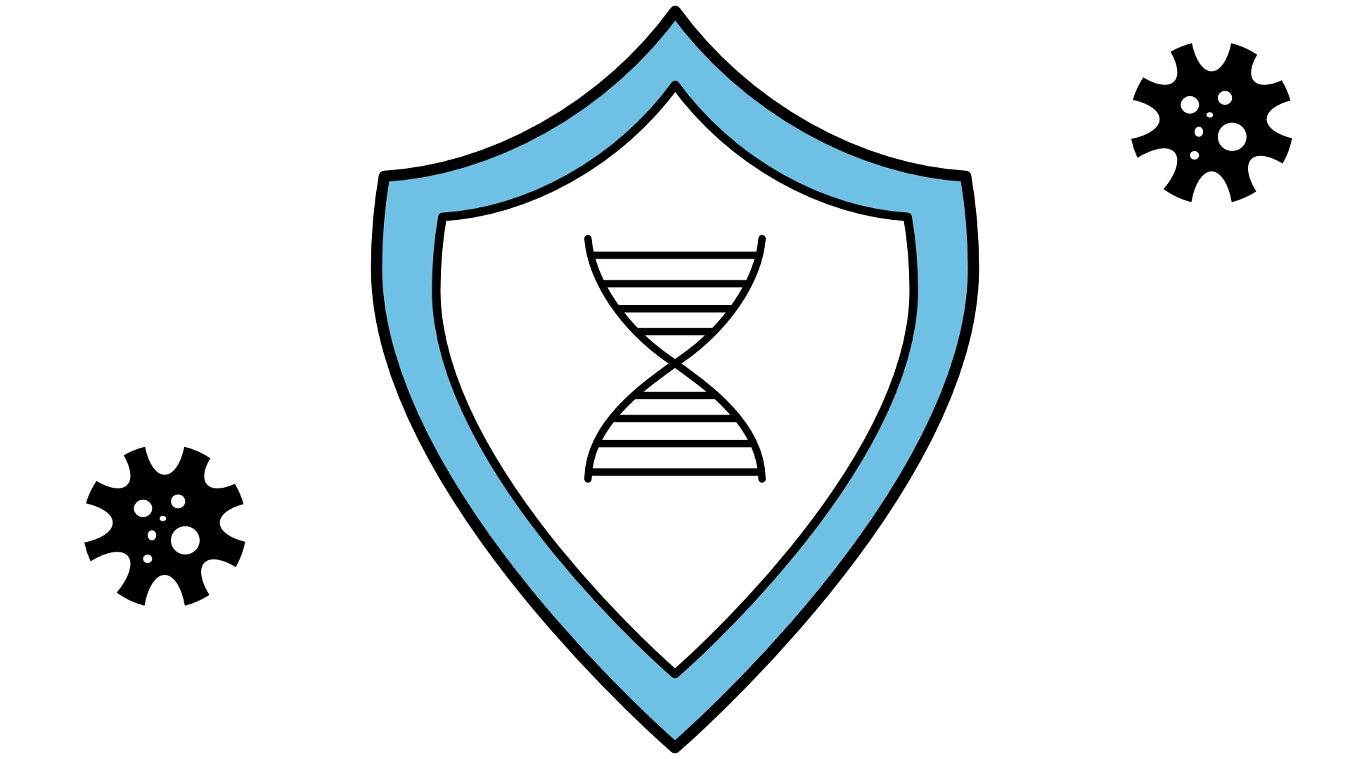 Ilustration of blue shield, protecting human DNA from viruses
